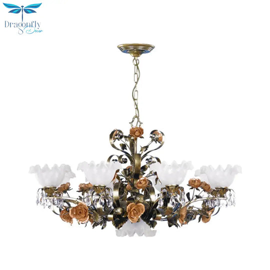 Scalloped Bedroom Ceiling Chandelier American Flower Metal 6/7/9 Heads Bronze Hanging Light Fixture