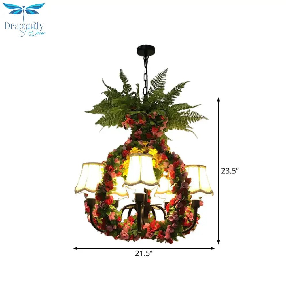 Scalloped Fabric Chandelier Light Warehouse 4 Bulbs Restaurant Suspension Lighting In Green With