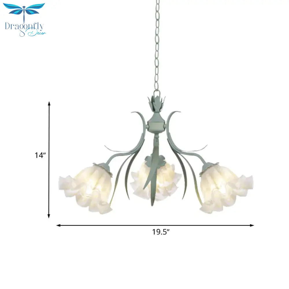 Scalloped Restaurant Hanging Chandelier Korean Garden Milky Glass 3/6/9 - Head Blue Suspension