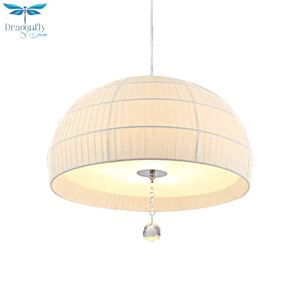 Semi Sphere Fabric Chandelier Minimal 5 - Light White Hanging Ceiling Light With Dropped Crystal