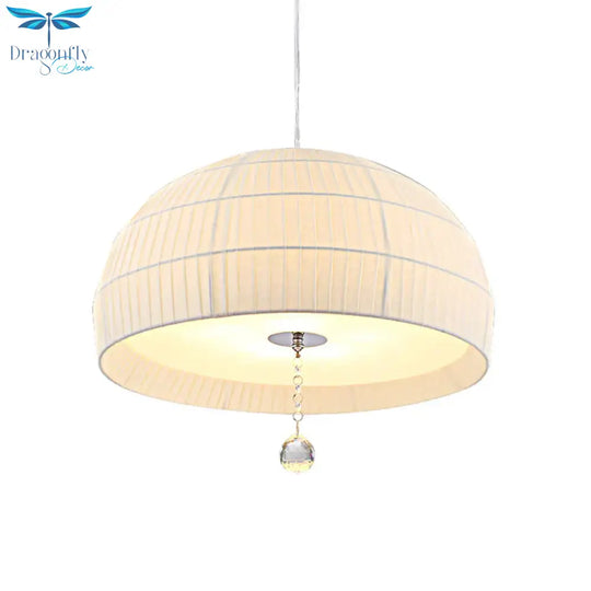 Semi Sphere Fabric Chandelier Minimal 5 - Light White Hanging Ceiling Light With Dropped Crystal