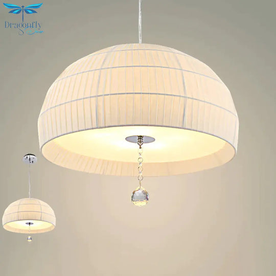 Semi Sphere Fabric Chandelier Minimal 5 - Light White Hanging Ceiling Light With Dropped Crystal