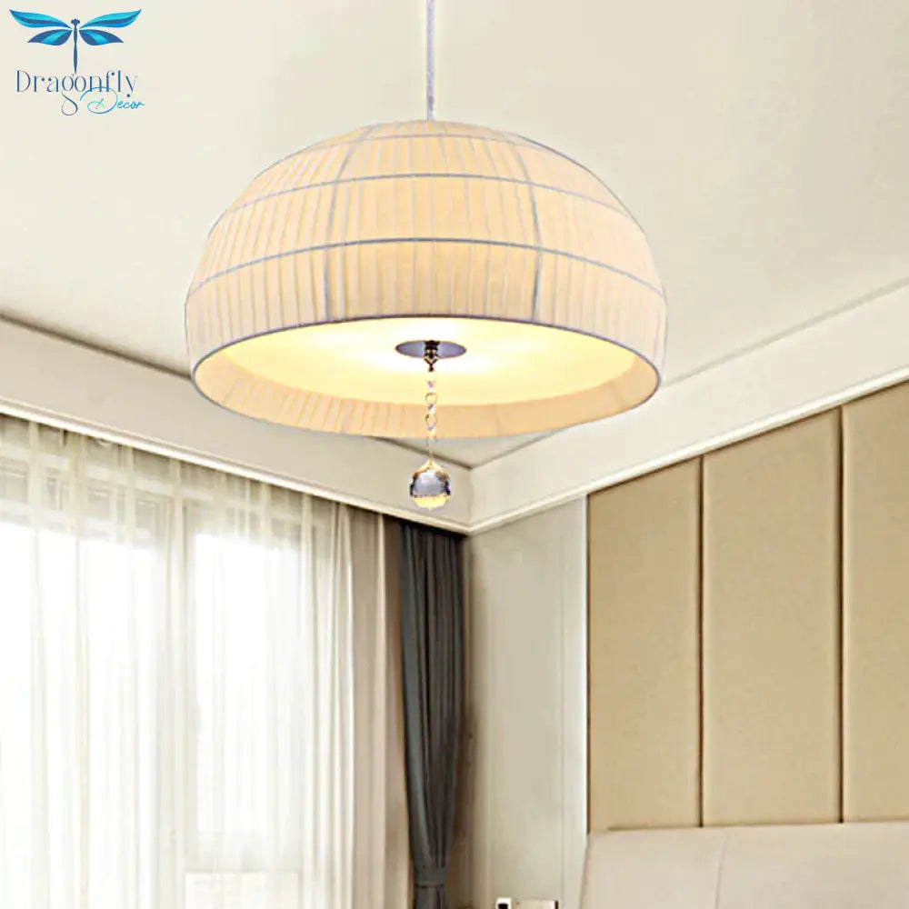 Semi Sphere Fabric Chandelier Minimal 5 - Light White Hanging Ceiling Light With Dropped Crystal