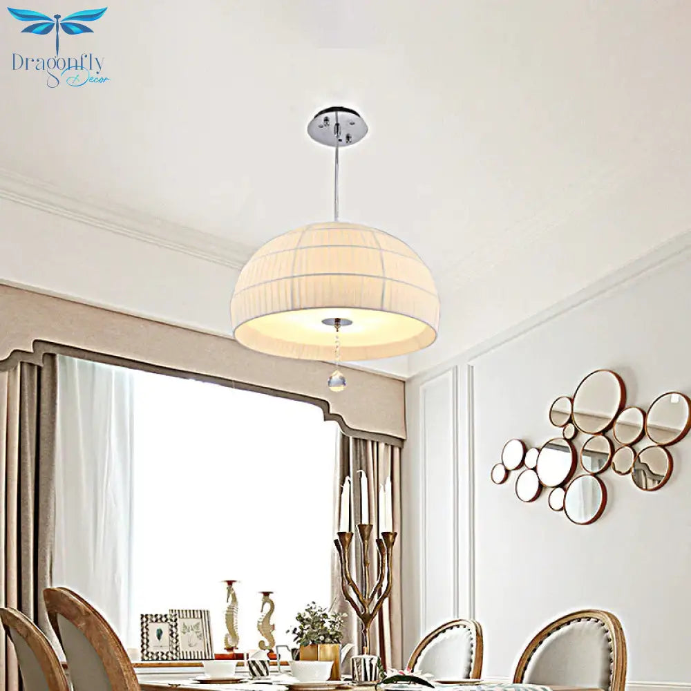 Semi Sphere Fabric Chandelier Minimal 5 - Light White Hanging Ceiling Light With Dropped Crystal