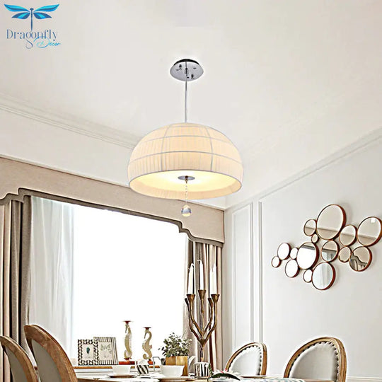Semi Sphere Fabric Chandelier Minimal 5 - Light White Hanging Ceiling Light With Dropped Crystal