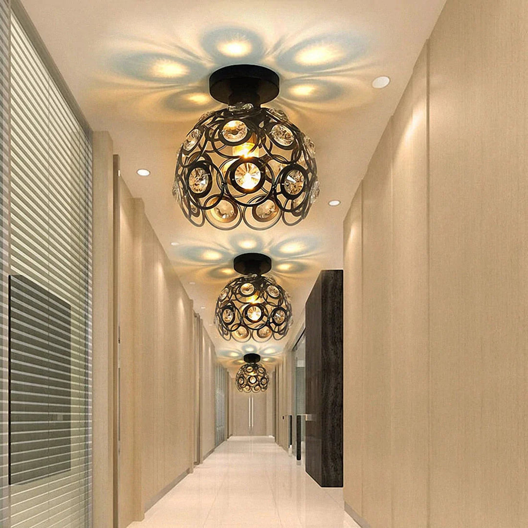 Shayla - E27 Black Creative Crystal Minimalist Ceiling Light Single Wall Lamp Bedroom European Iron