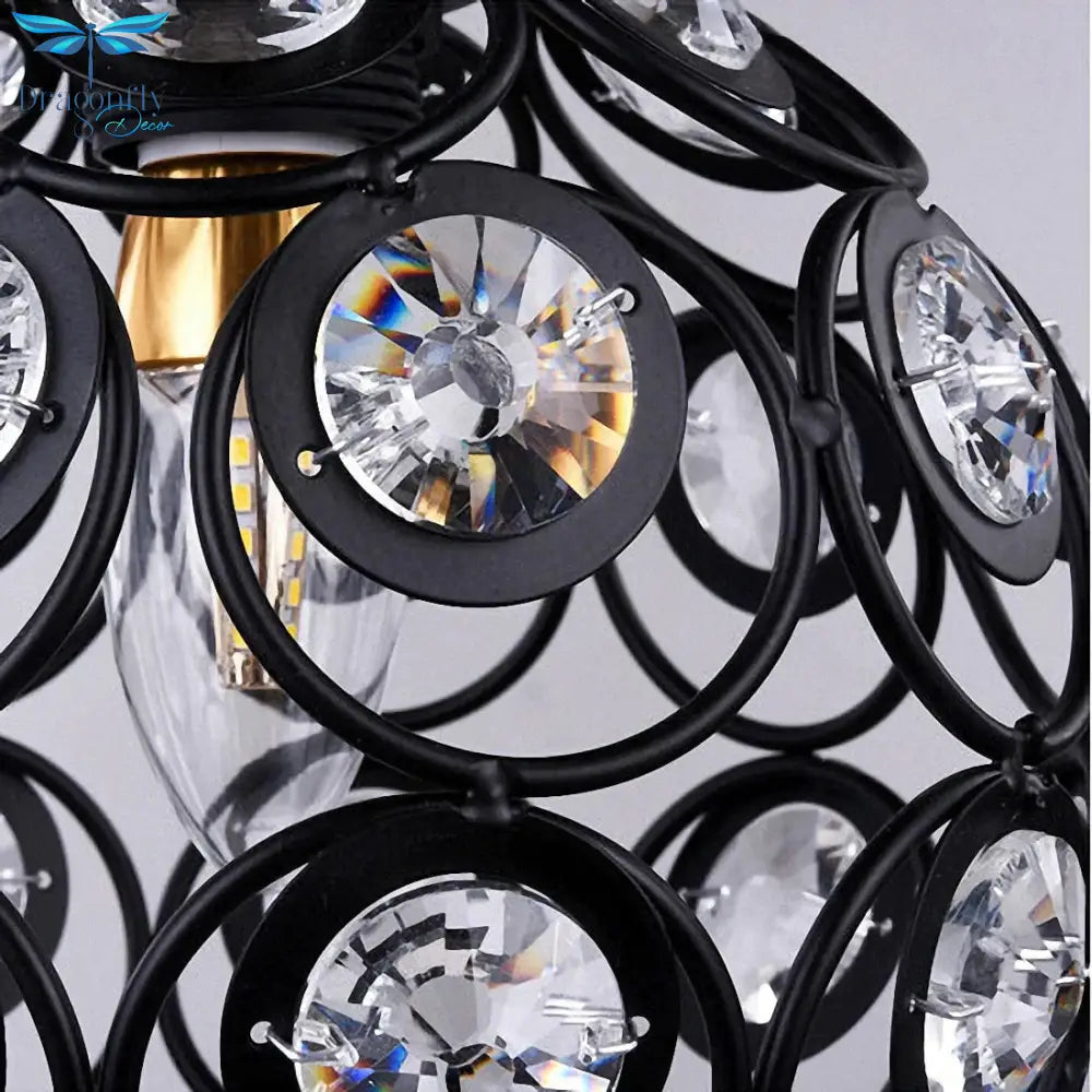 Shayla - E27 Black Creative Crystal Minimalist Ceiling Light Single Wall Lamp Bedroom European Iron