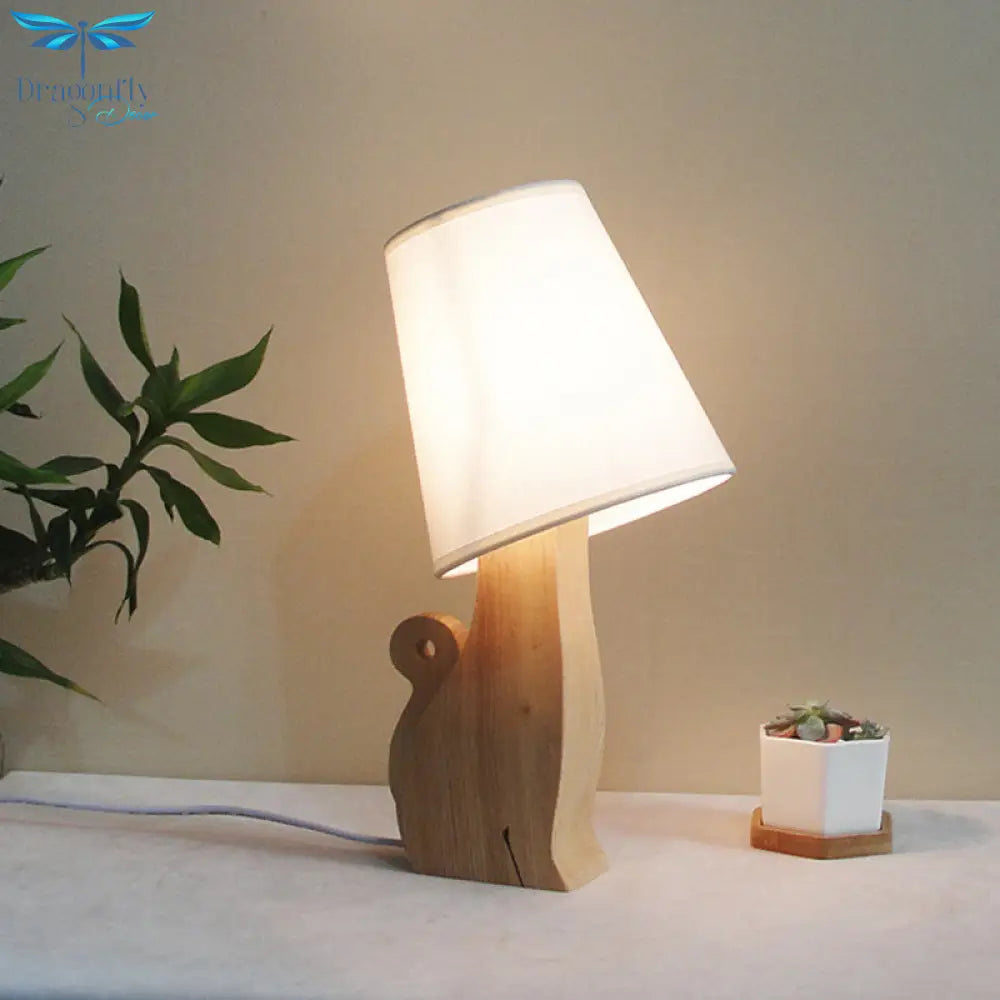 Sheratan - Cartoon Fabric Barrel Nightstand Light 1 Bulb White Night Table Lamp With Dinosaur/Cat