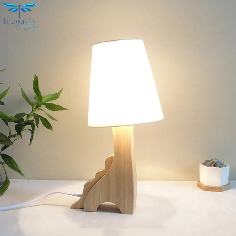 Sheratan - Cartoon Fabric Barrel Nightstand Light 1 Bulb White Night Table Lamp With Dinosaur/Cat
