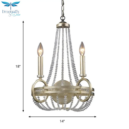 Silver Basket Pendant Chandelier Rustic Crystal Strand 2 Bulbs Living Room Ceiling Hang Fixture