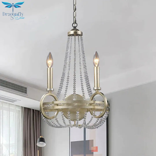 Silver Basket Pendant Chandelier Rustic Crystal Strand 2 Bulbs Living Room Ceiling Hang Fixture