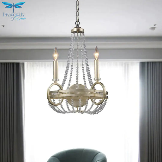 Silver Basket Pendant Chandelier Rustic Crystal Strand 2 Bulbs Living Room Ceiling Hang Fixture