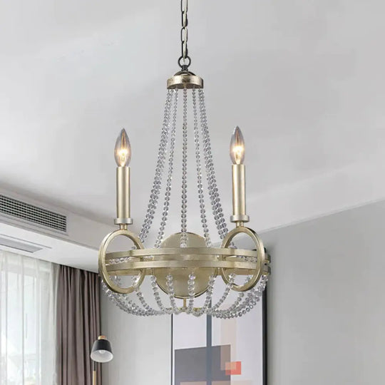 Silver Basket Pendant Chandelier Rustic Crystal Strand 2 Bulbs Living Room Ceiling Hang Fixture