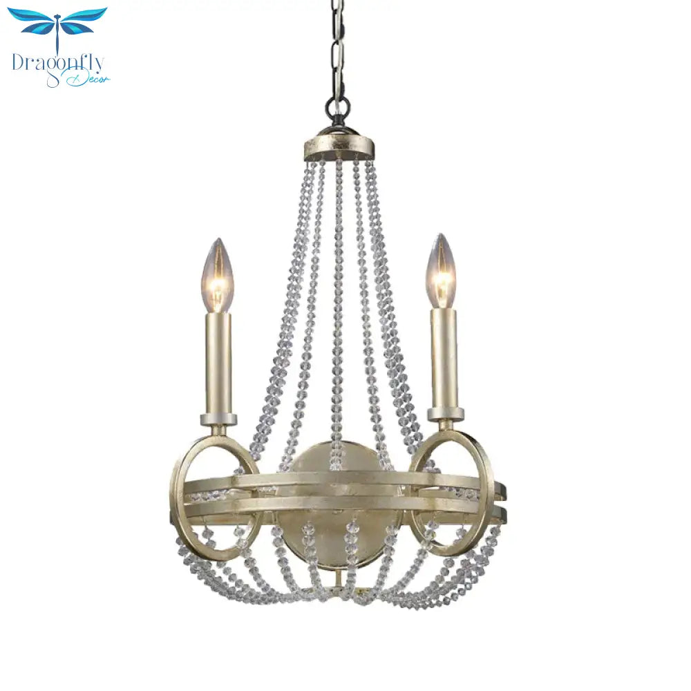 Silver Basket Pendant Chandelier Rustic Crystal Strand 2 Bulbs Living Room Ceiling Hang Fixture