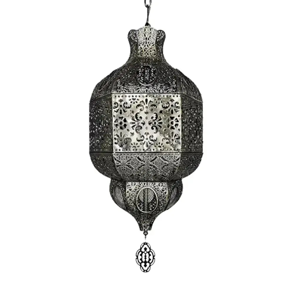 Silver Finish 3 - Bulb Chandelier Lighting Arab Metallic Lantern Suspended Pendant Lamp
