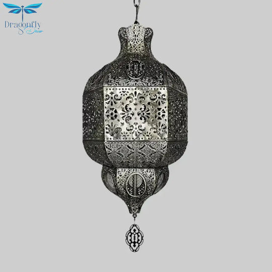Silver Finish 3 - Bulb Chandelier Lighting Arab Metallic Lantern Suspended Pendant Lamp