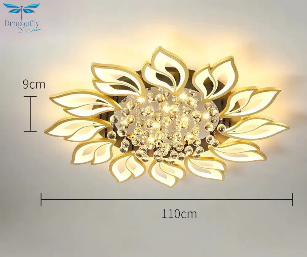 Simple And Modern Led Ceiling Lamp Atmospheric Household Crystal Lotus Flower Shape Warm Bedroom