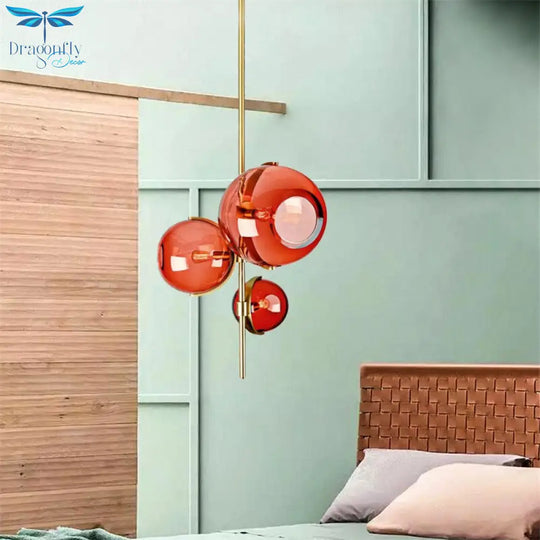 Simple Art Decor Red Glass Led Hanging Lamp Designer Creative Bedroom Living Room Dining Bar Study