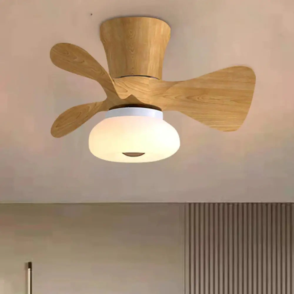Simple Atmospheric Makaron Led Ceiling Invisible Fan Lamp Wood Color / A Stepless Dimming