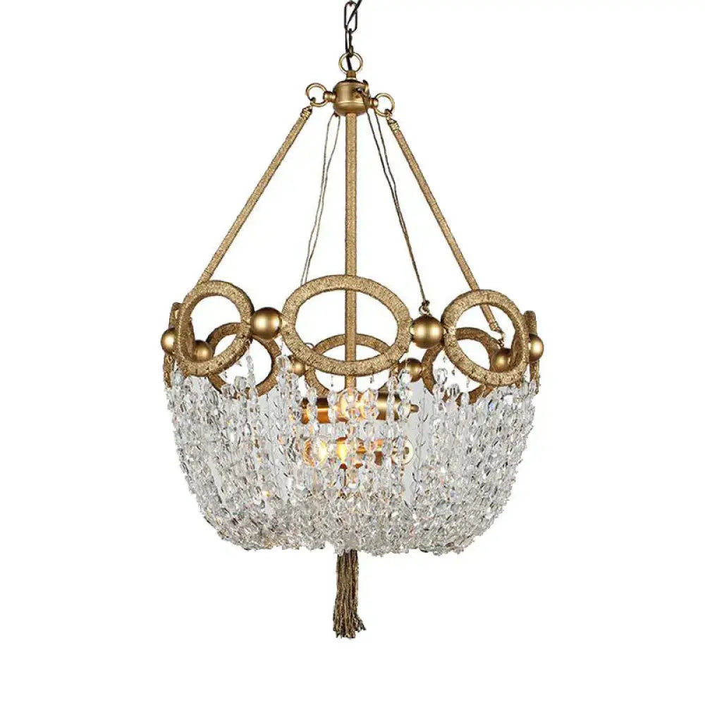 Simple Basket Chandelier Light Fixture 4 Lights Crystal Pendant Lighting In Gold For Living Room