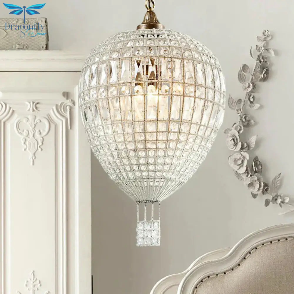 Simple Beaded Pendant Chandelier 3 Lights Metal Hanging Light Fixture In Silver For Bedroom