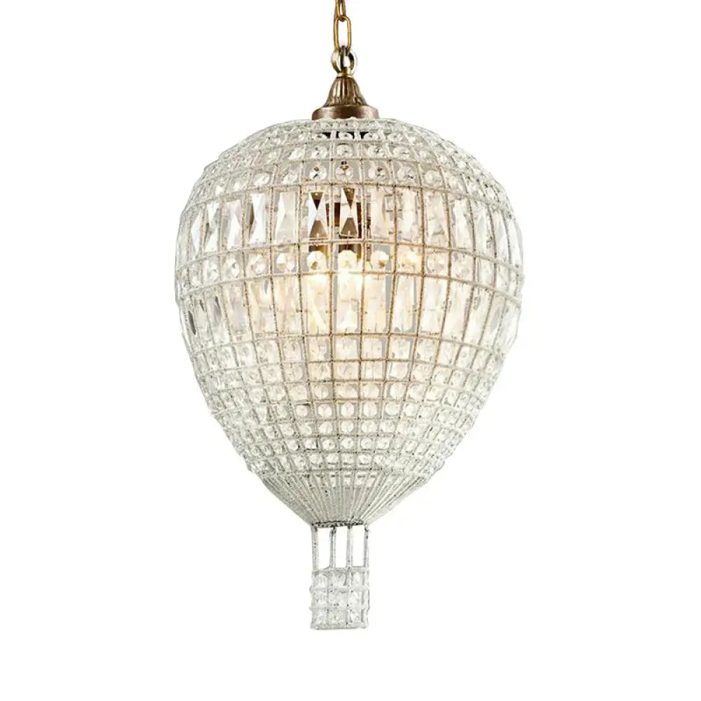 Simple Beaded Pendant Chandelier 3 Lights Metal Hanging Light Fixture In Silver For Bedroom