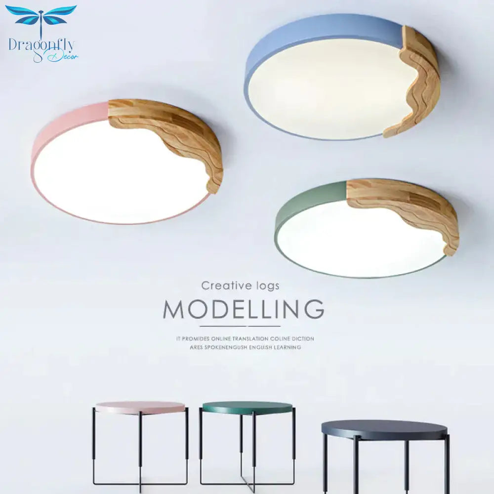Simple Bedroom Led Ceiling Lamp Creative Nordic Log Color Children’s Room Smart