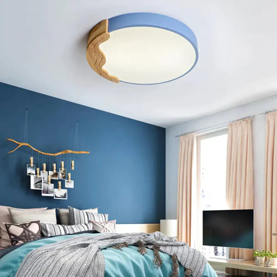 Simple Bedroom Led Ceiling Lamp Creative Nordic Log Color Children’s Room Smart Blue / Dia40Cm
