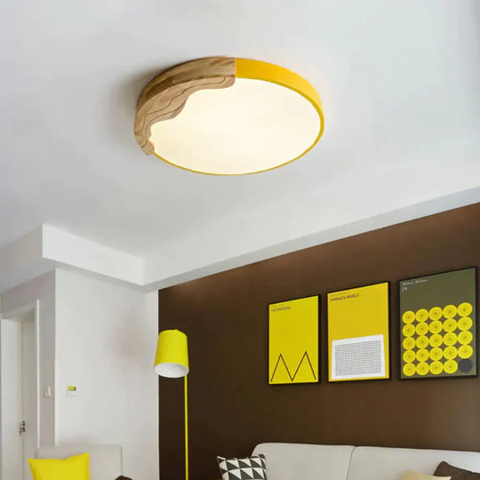 Simple Bedroom Led Ceiling Lamp Creative Nordic Log Color Children’s Room Smart Yellow / Dia40Cm