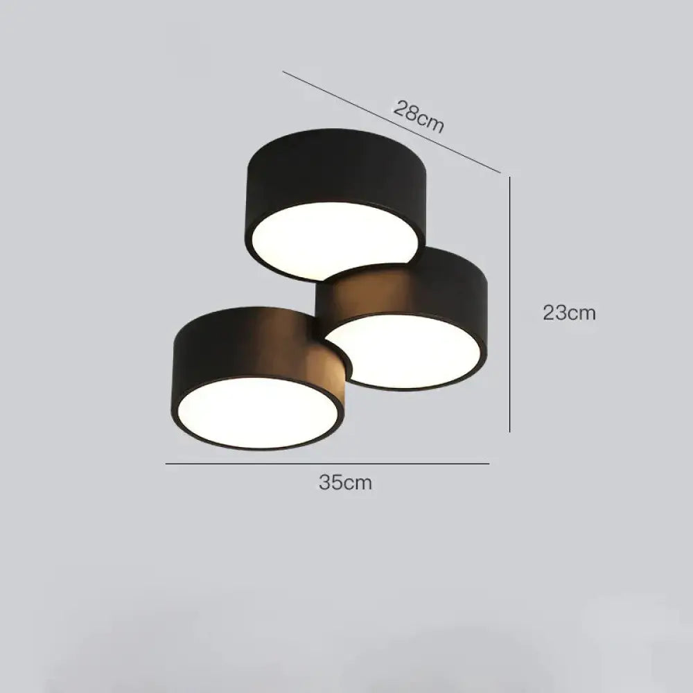 Simple Geometric Circular Living Room Lamp Creative Art Bedroom Study Ceiling Black / 3 Heads Warm
