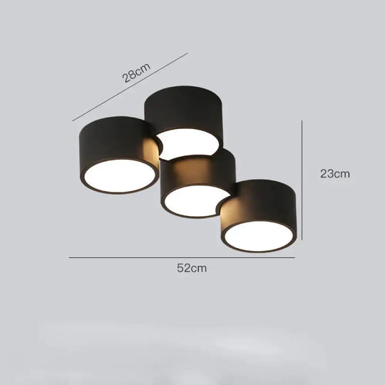 Simple Geometric Circular Living Room Lamp Creative Art Bedroom Study Ceiling Black / 4 Heads Warm