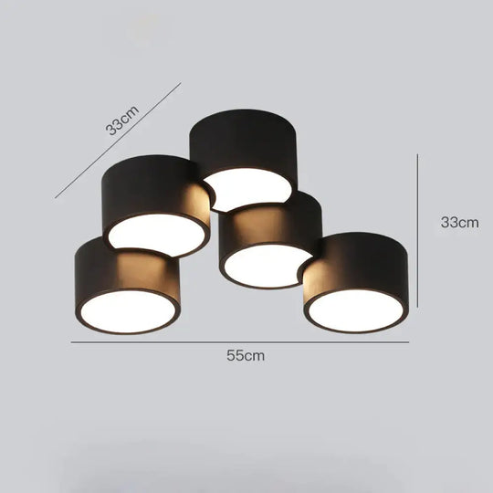 Simple Geometric Circular Living Room Lamp Creative Art Bedroom Study Ceiling Black / 5 Heads Warm