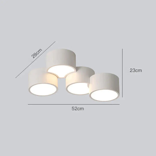 Simple Geometric Circular Living Room Lamp Creative Art Bedroom Study Ceiling White / 4 Heads Warm