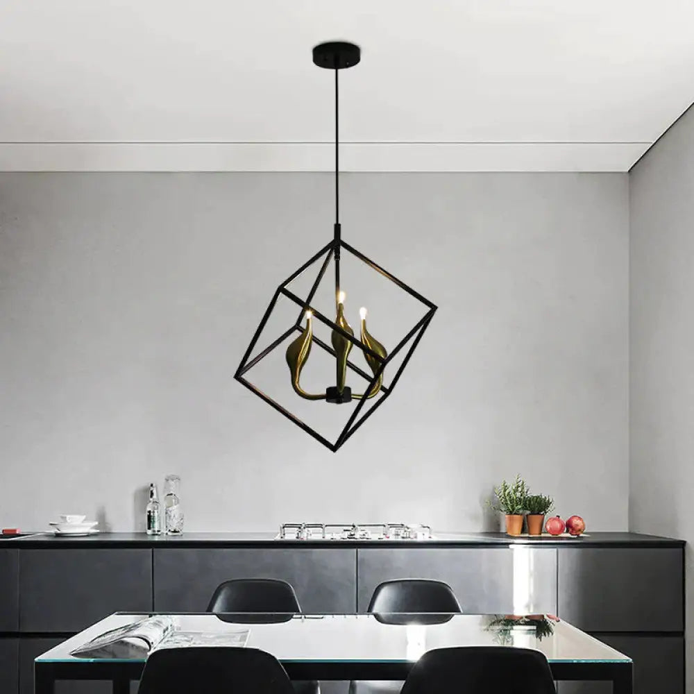 Simple Living Room Chandelier Led Wrought Iron Coffee Shop Creative Geometric Pendant
