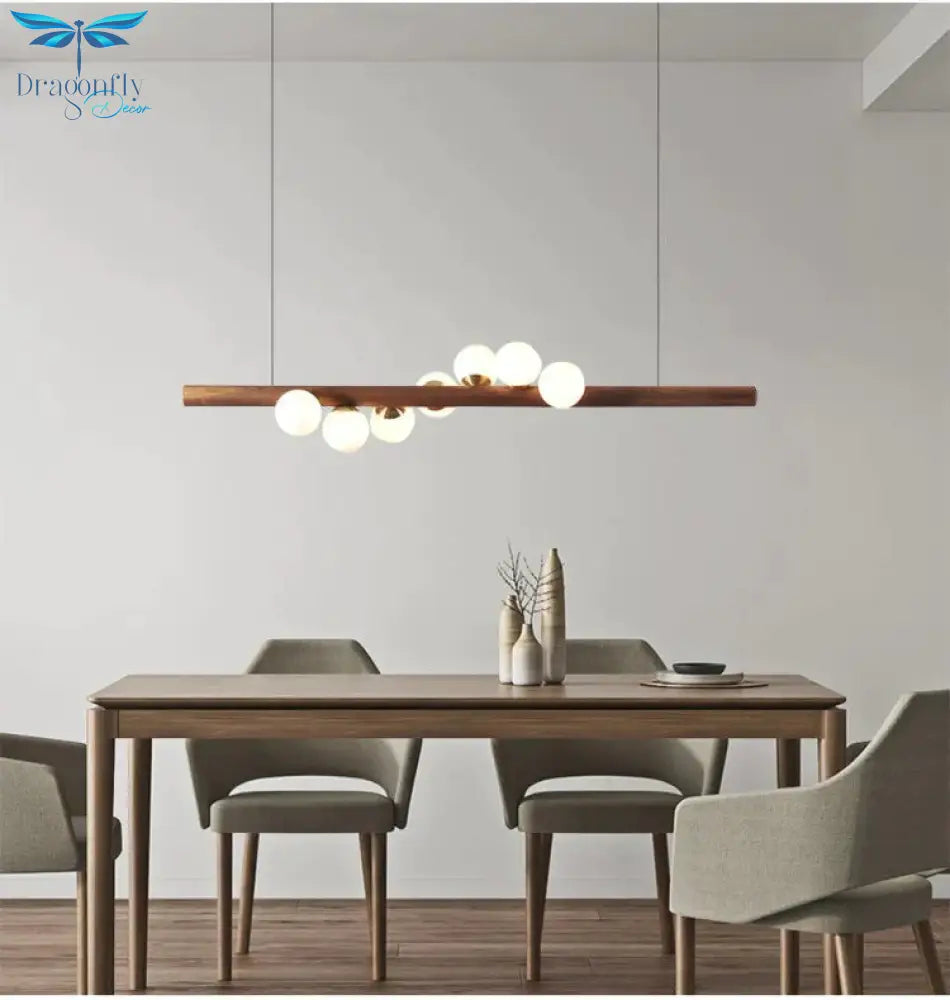 Simple Living Room Chandelier Walnut Color Dining Lamp Creative Led Pendant