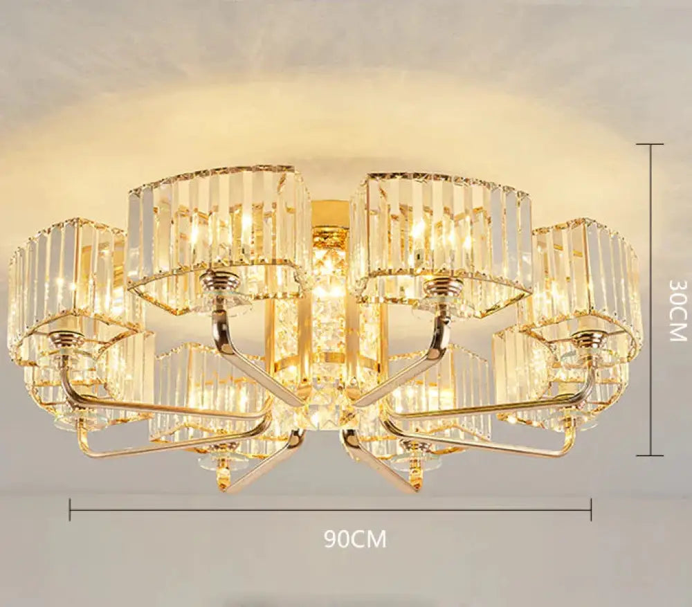 Simple Luxury Atmosphere High End Crystal Ceiling Lamp Gold / 8 Heads White Light