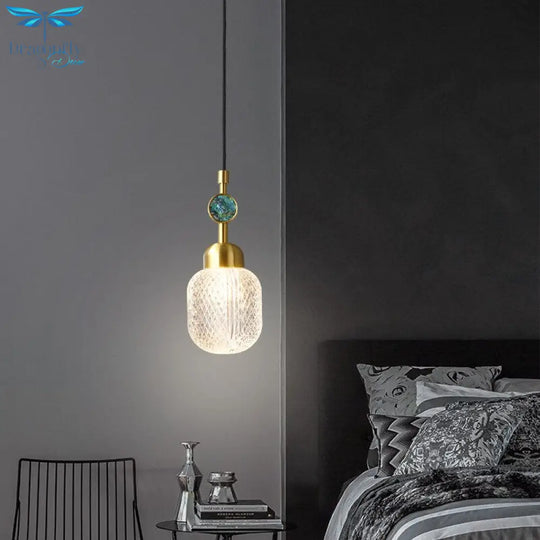 Simple Modern Light Luxury Bedside Lamp Nordic Style Bedroom Copper Glass Bar Creative Single -