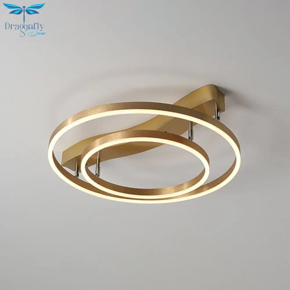 Simplicity Led Brass Multi - Ring Flush Mount Ceiling Light For Living Room