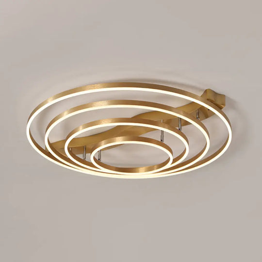 Simplicity Led Brass Multi - Ring Flush Mount Ceiling Light For Living Room 4 / White