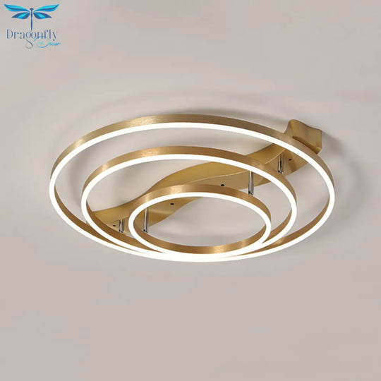 Simplicity Led Brass Multi - Ring Flush Mount Ceiling Light For Living Room