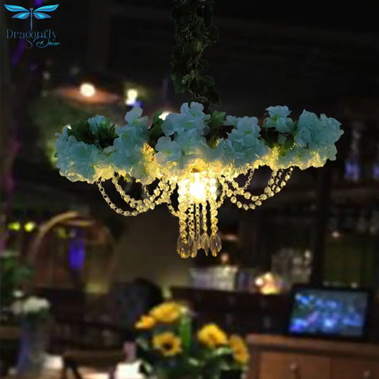 Simulation Blue Enchantress Flower Crystal Chain Pendant Light Personality Bar Milk Tea Shop