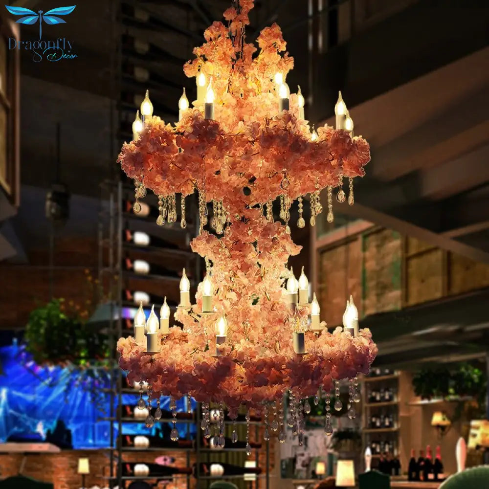 Simulation Fiower Big Pendant Light Theme Restaurant Hot Pot Hotel Lobby Peach Blossom Plant