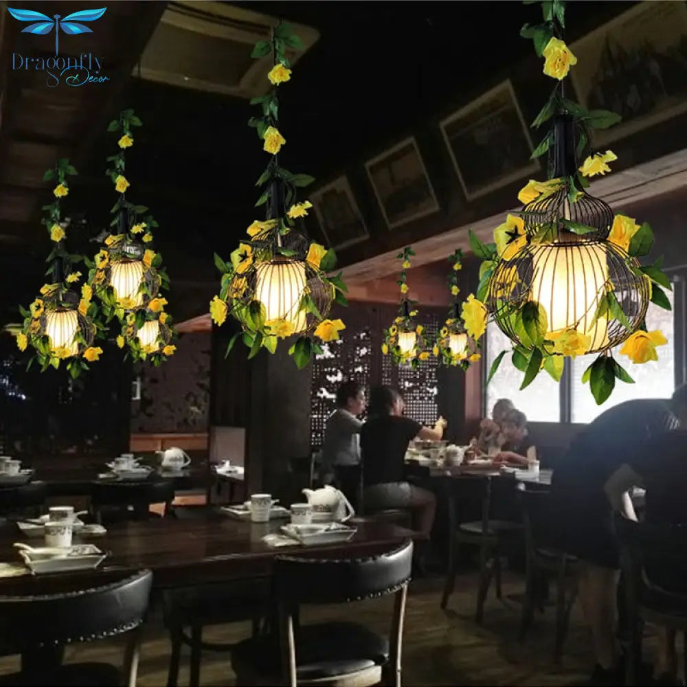 Simulation Flower Birdcage Plant Pendant Light Theme Tavern Restaurant Clothing Store Business