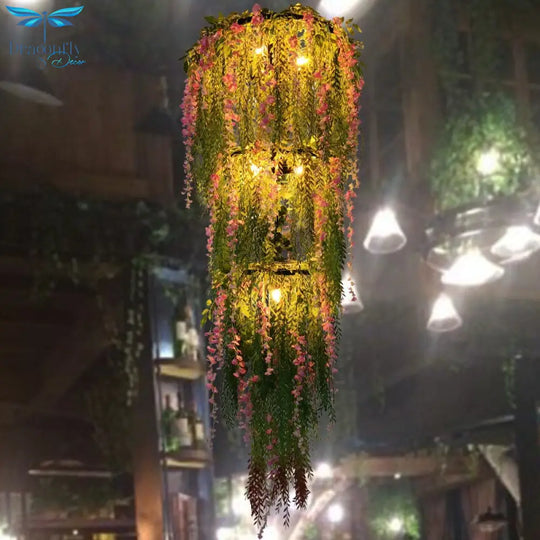 Simulation Of Green Plants And Flowers Willow Branches Pendant Light Theme Restaurant Wine Market