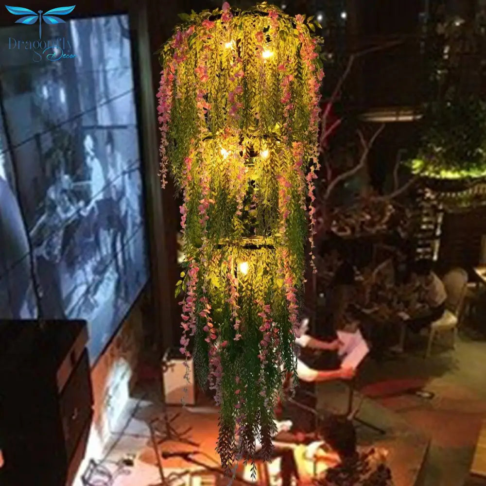 Simulation Of Green Plants And Flowers Willow Branches Pendant Light Theme Restaurant Wine Market