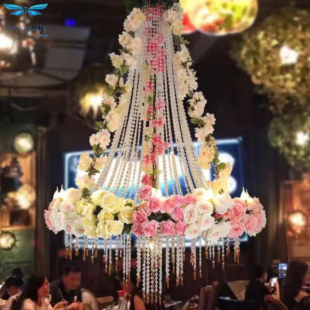 Simulation Rose Crystal Chain Tassel Pendant Light Theme Hollow Restaurant Wine Market Romantic