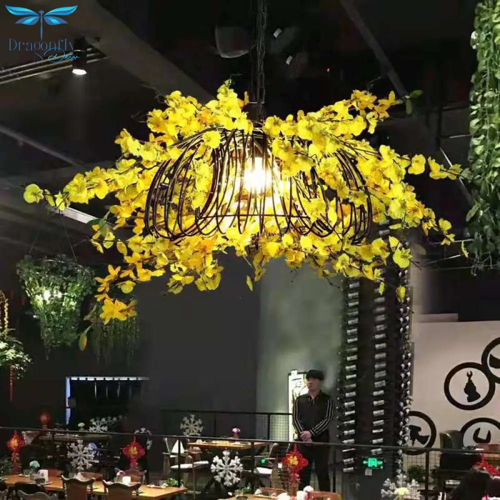 Small Fresh Simulation Light Yellow Flower Chandelier Theme Music Restaurant Clear Bar Decoration