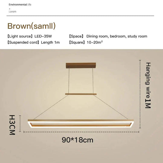 Solis - Modern Rectangle Led Pendant Lights Small-Brown / Cool White