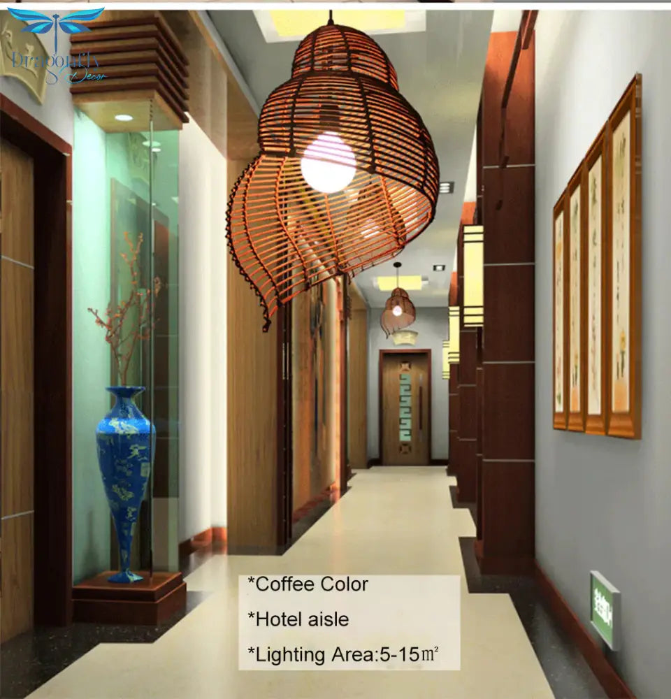 Southeast Asia Creative Pendant Lamp Sea Snail Shape E27 Wicker Shades Led Lights For Study Parlor