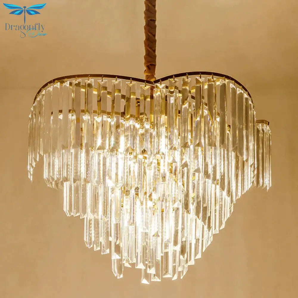Spiral Hanging Light Postmodern Tri - Sided Clear Crystal Rod 5 Heads Gold Pendant Chandelier